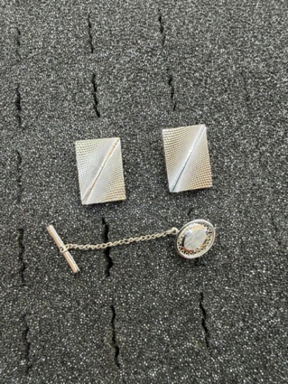 La Mode Sterling Silver Cufflinks and Tie Tack Pin